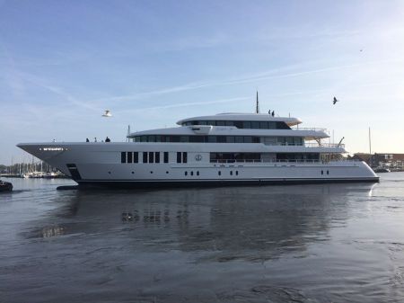 61m superyacht Just Js on the water - Image credit to Hakvoort Shipyard